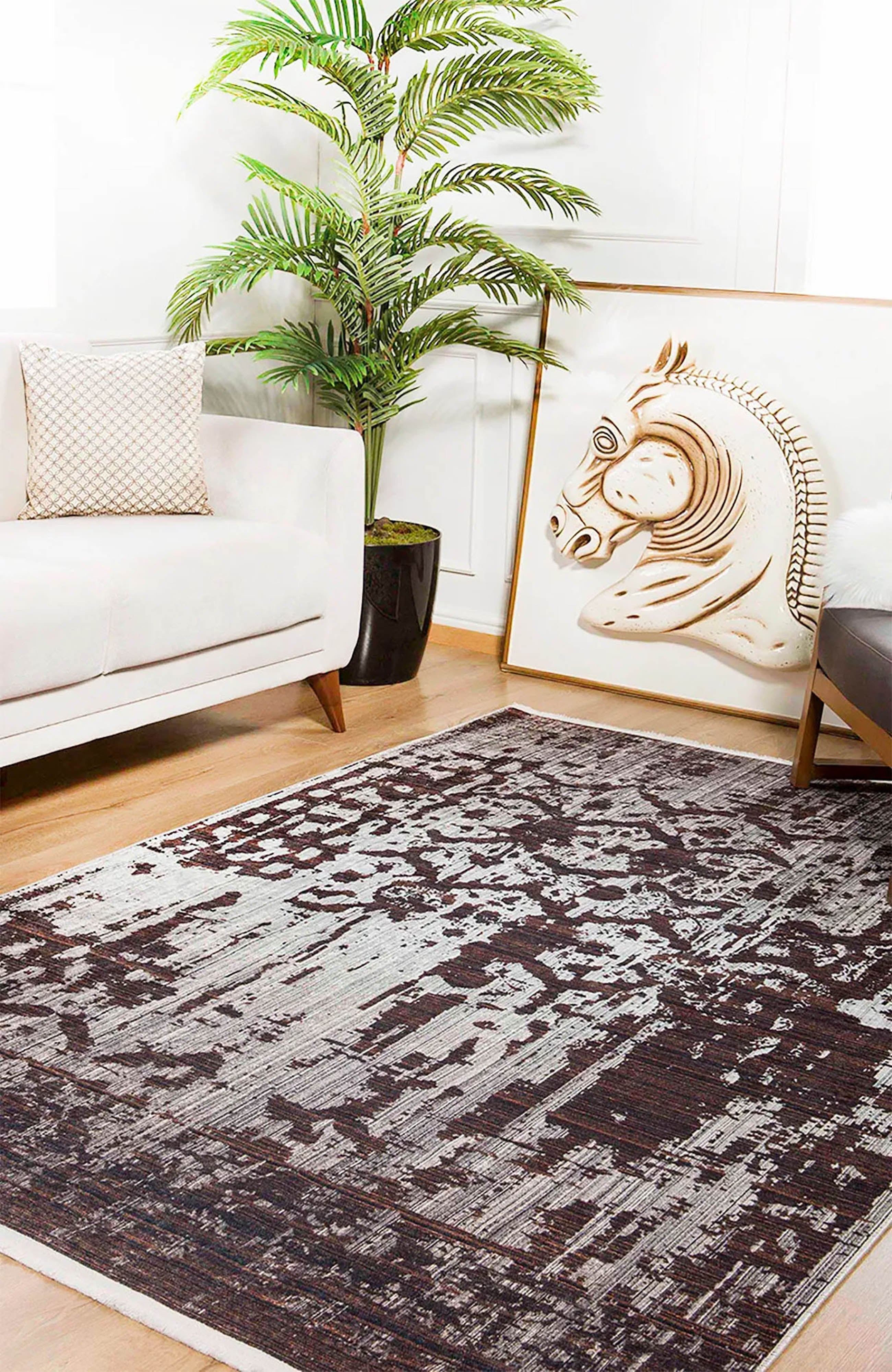 Brown Beige Geometric Antique Art Deco Rug