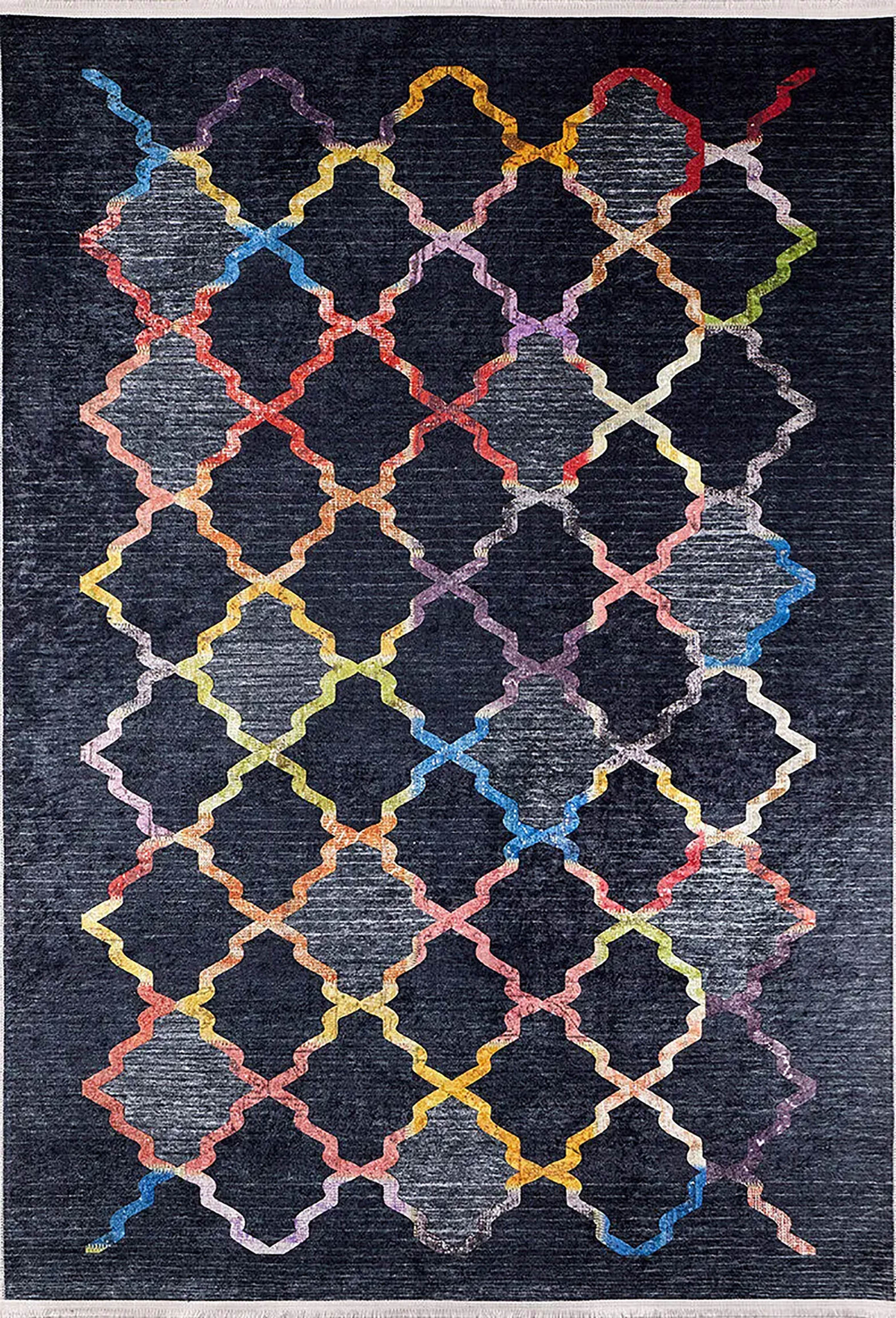 Siyah Renkli Geometrik Halı - Pera Halı