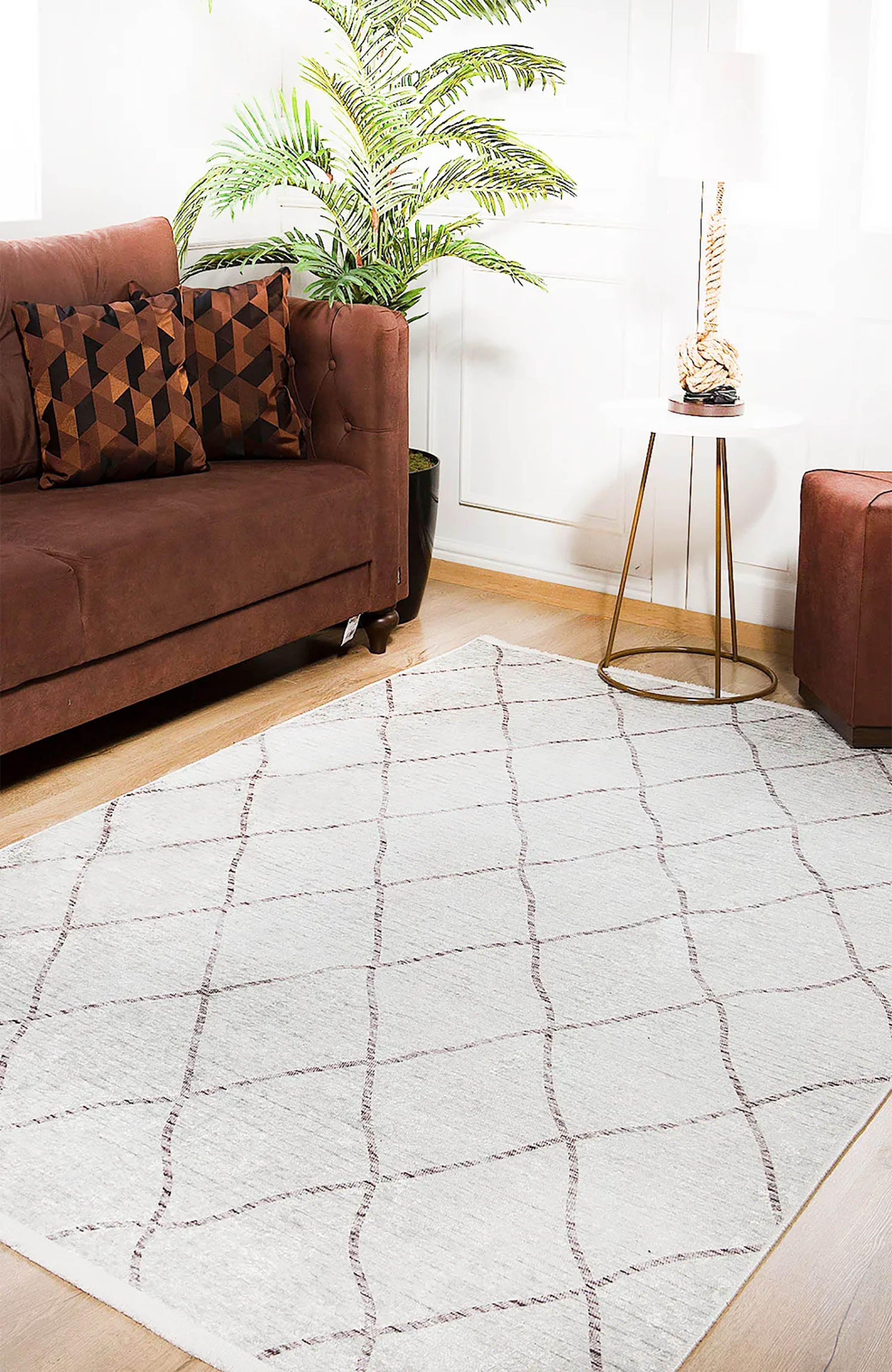 Fas Tarzı Krem Geometrik Modern Lüks Halı - Pera Halı