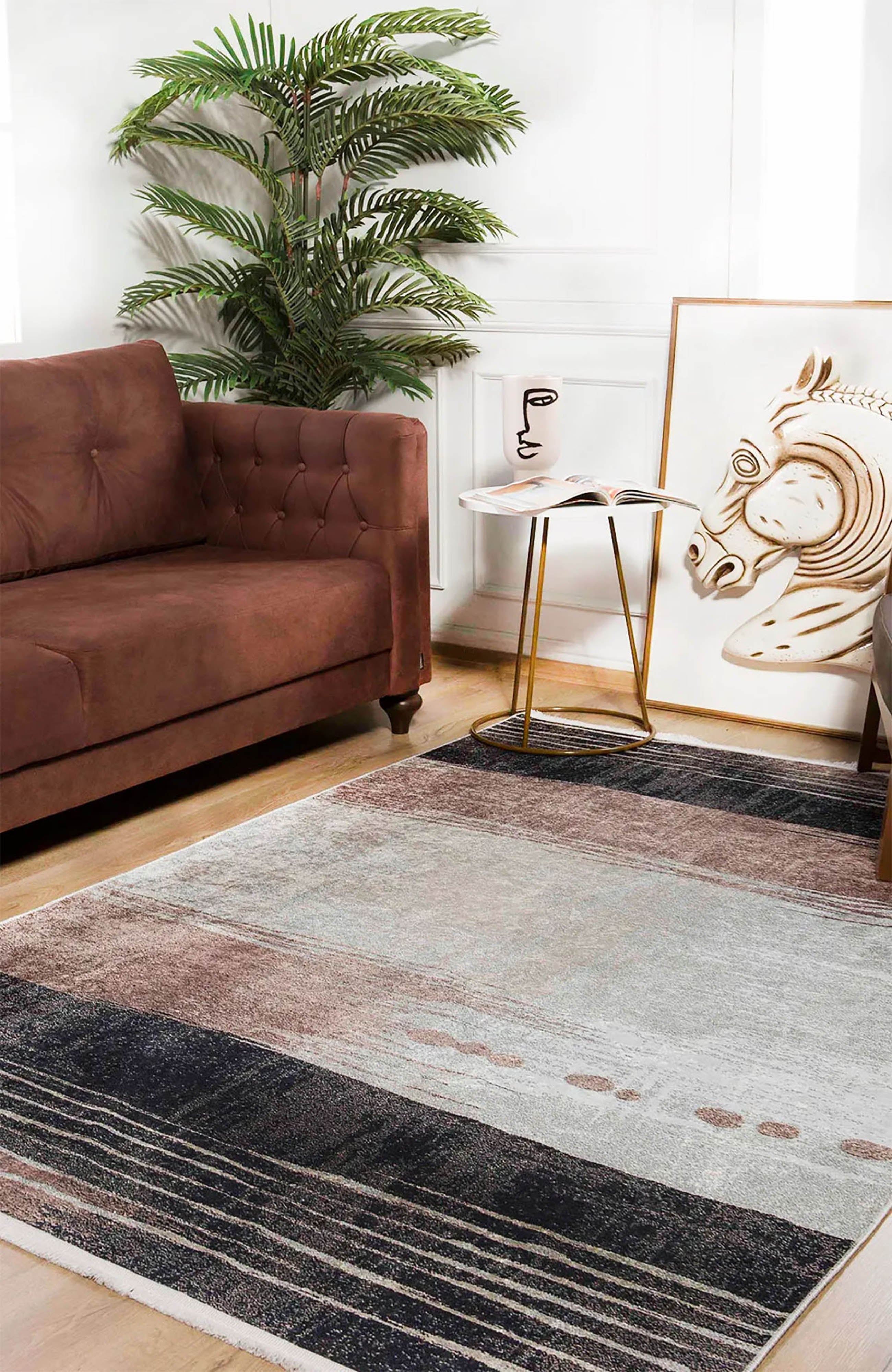 Brown Beige Geometric Antique Art Deco Rug