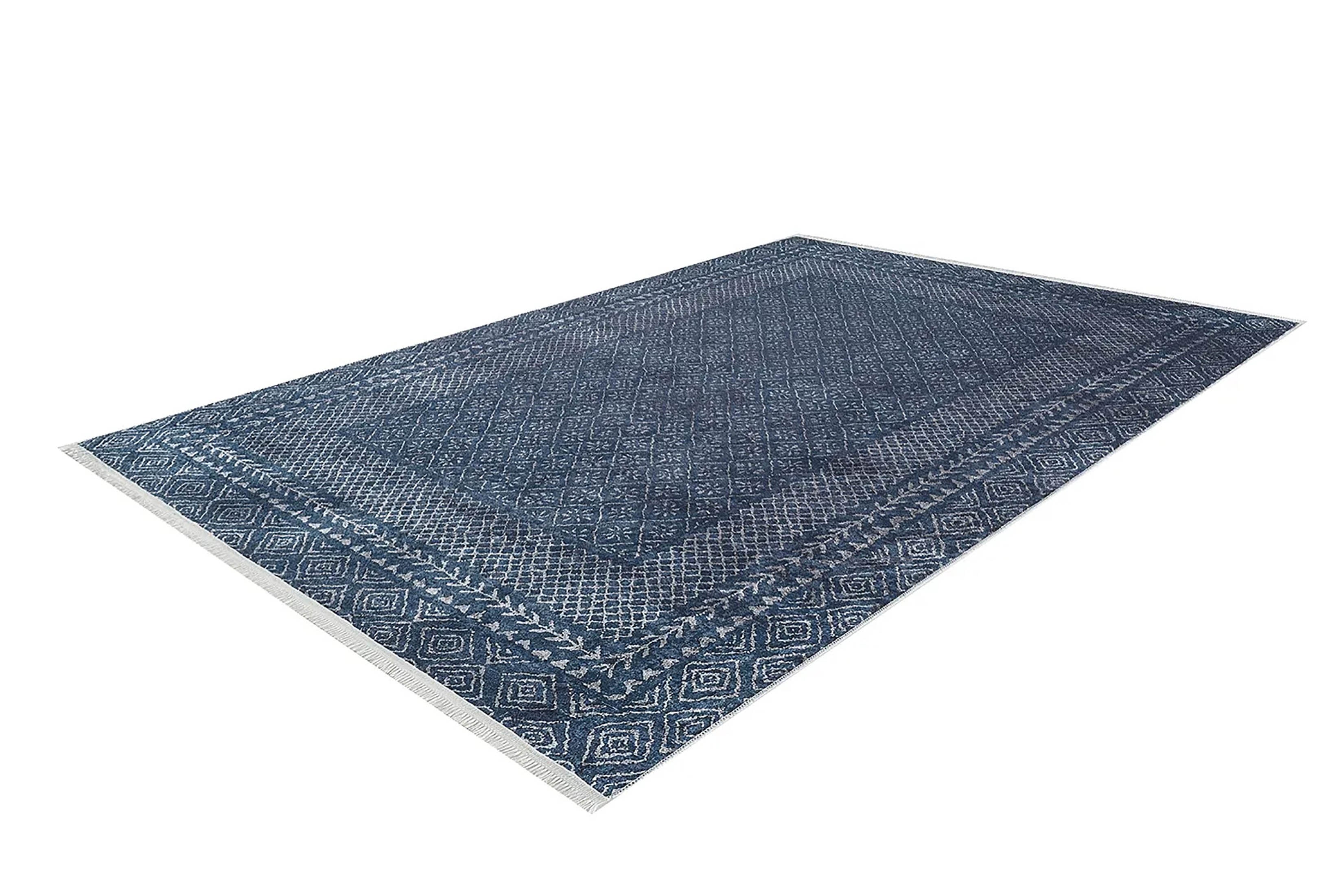 Lacivert Geometrik Desenli Halı - Pera Halı