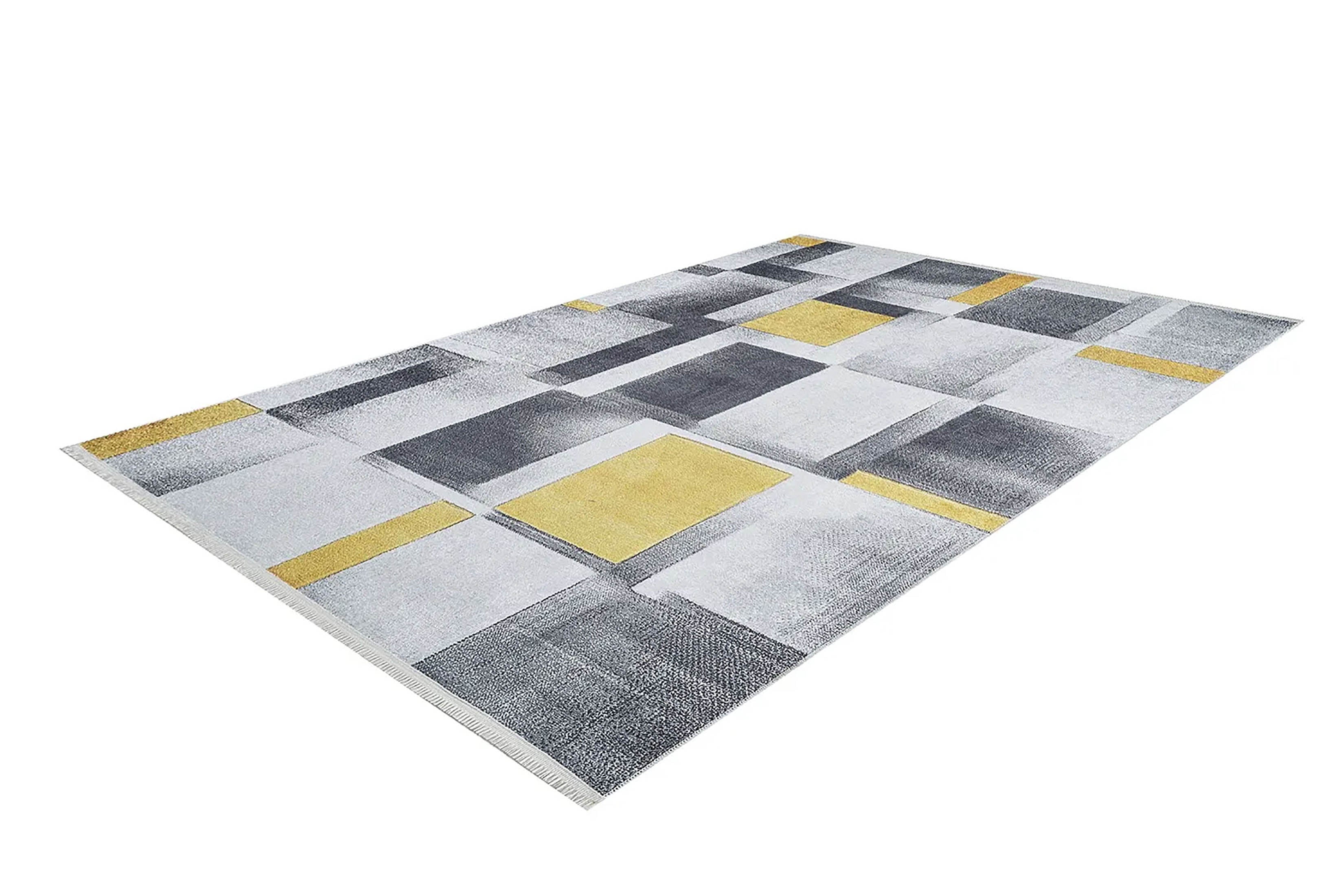 Gri Sarı Modern Geometrik Halı - Pera Halı
