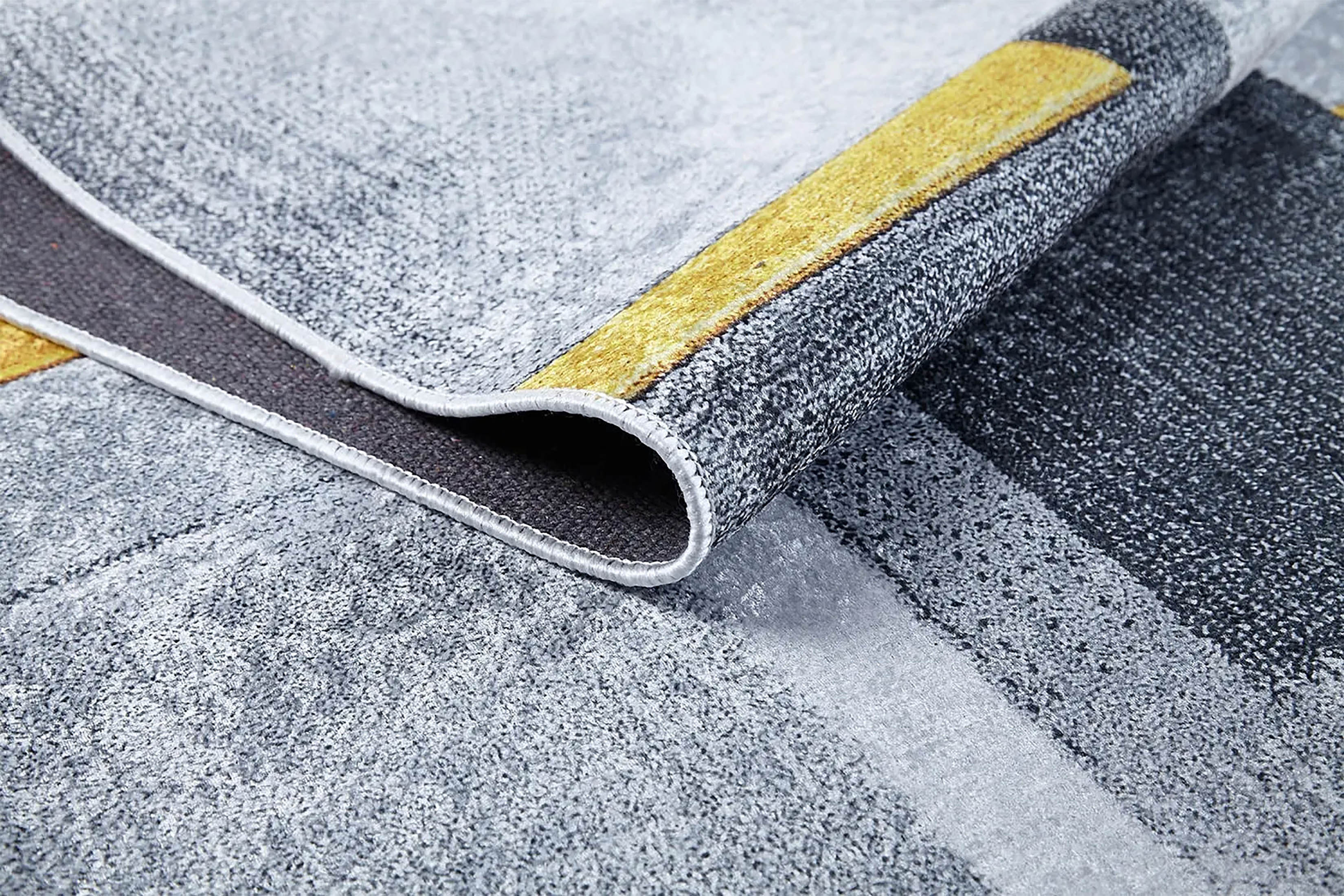 Gri Sarı Modern Geometrik Halı - Pera Halı