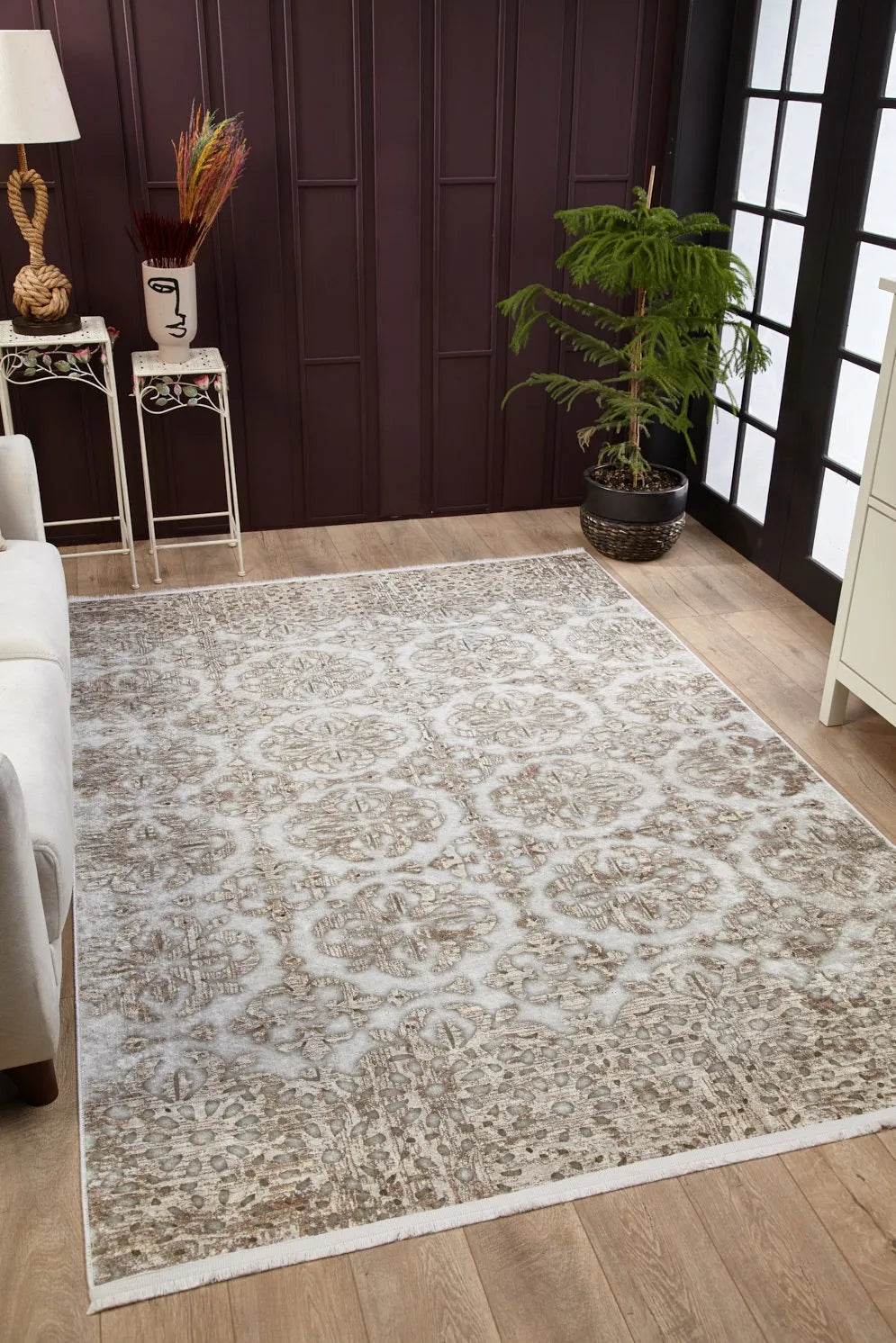 Pale Pink Cream Beige Geometric Patterned Kilim Rug