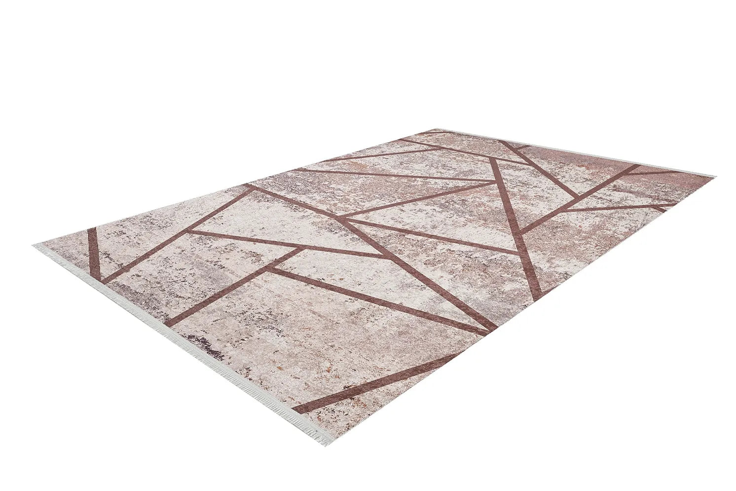 Krem ve Kahve Geometrik Çizgili Halı