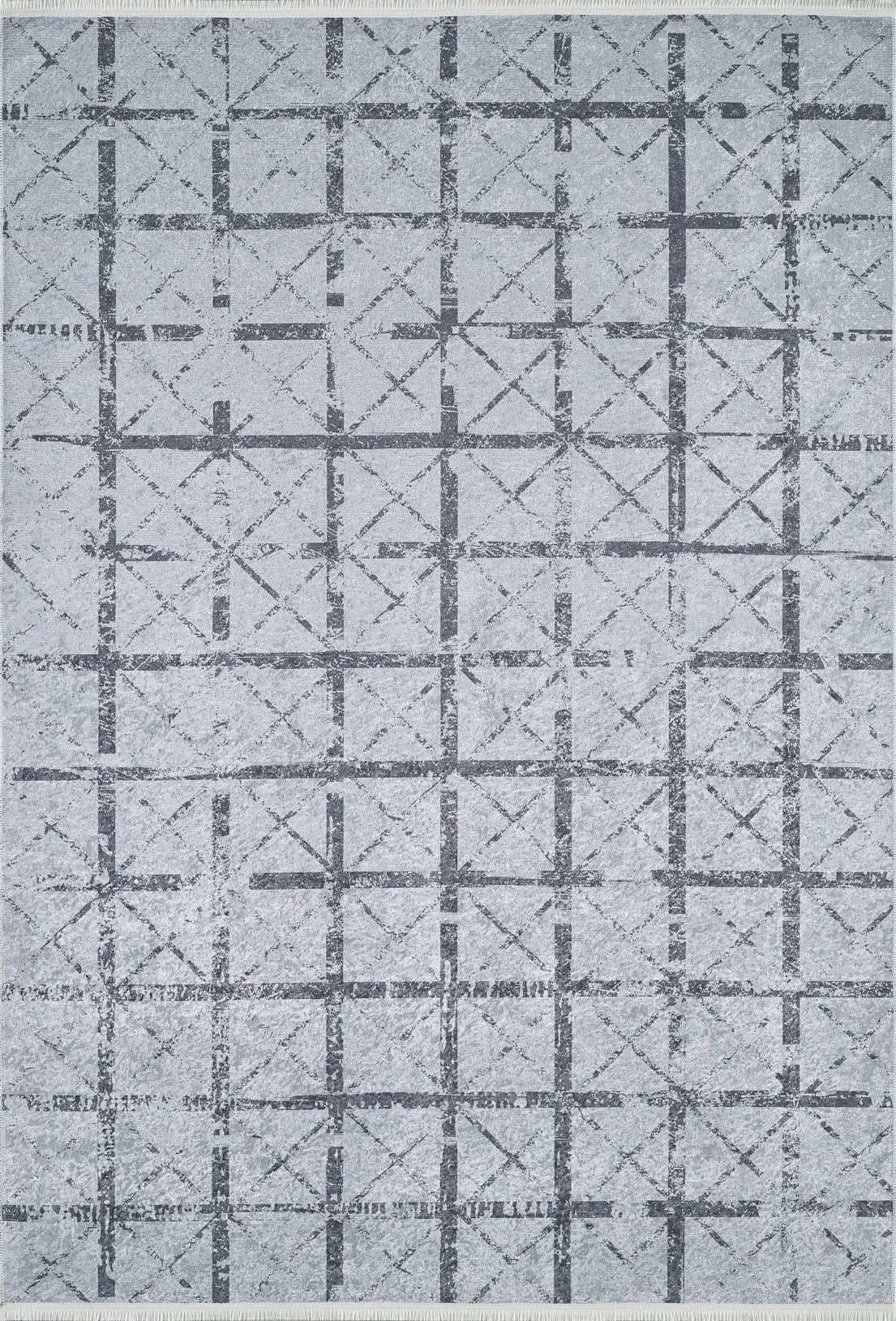 Açık Gri Kafes Desenli Geometrik Halı