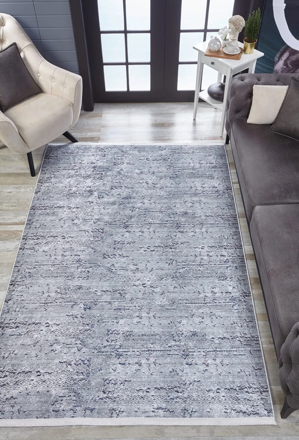 Pale Pink Cream Beige Geometric Patterned Kilim Rug