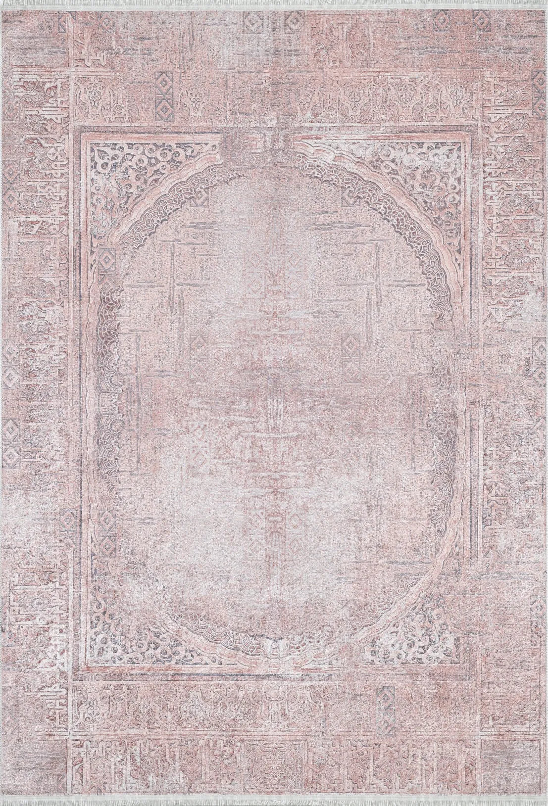 Pale Pink Cream Beige Geometric Patterned Kilim Rug