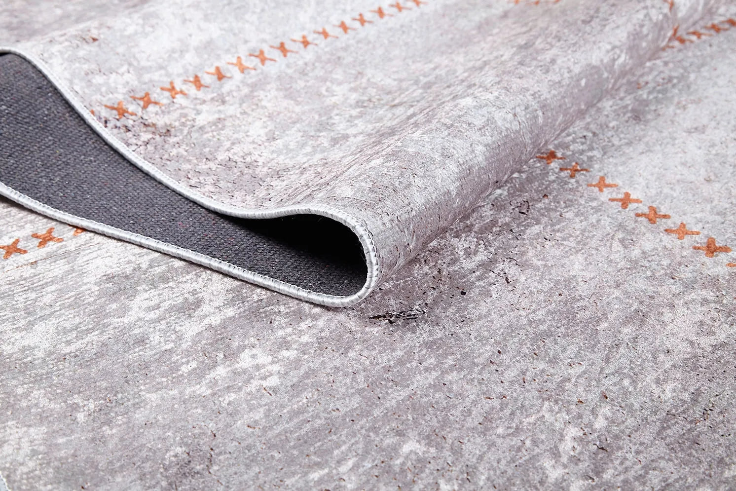 Pudra Pembesi Dikiş Efektli Dikdörtgen Desenli Halı