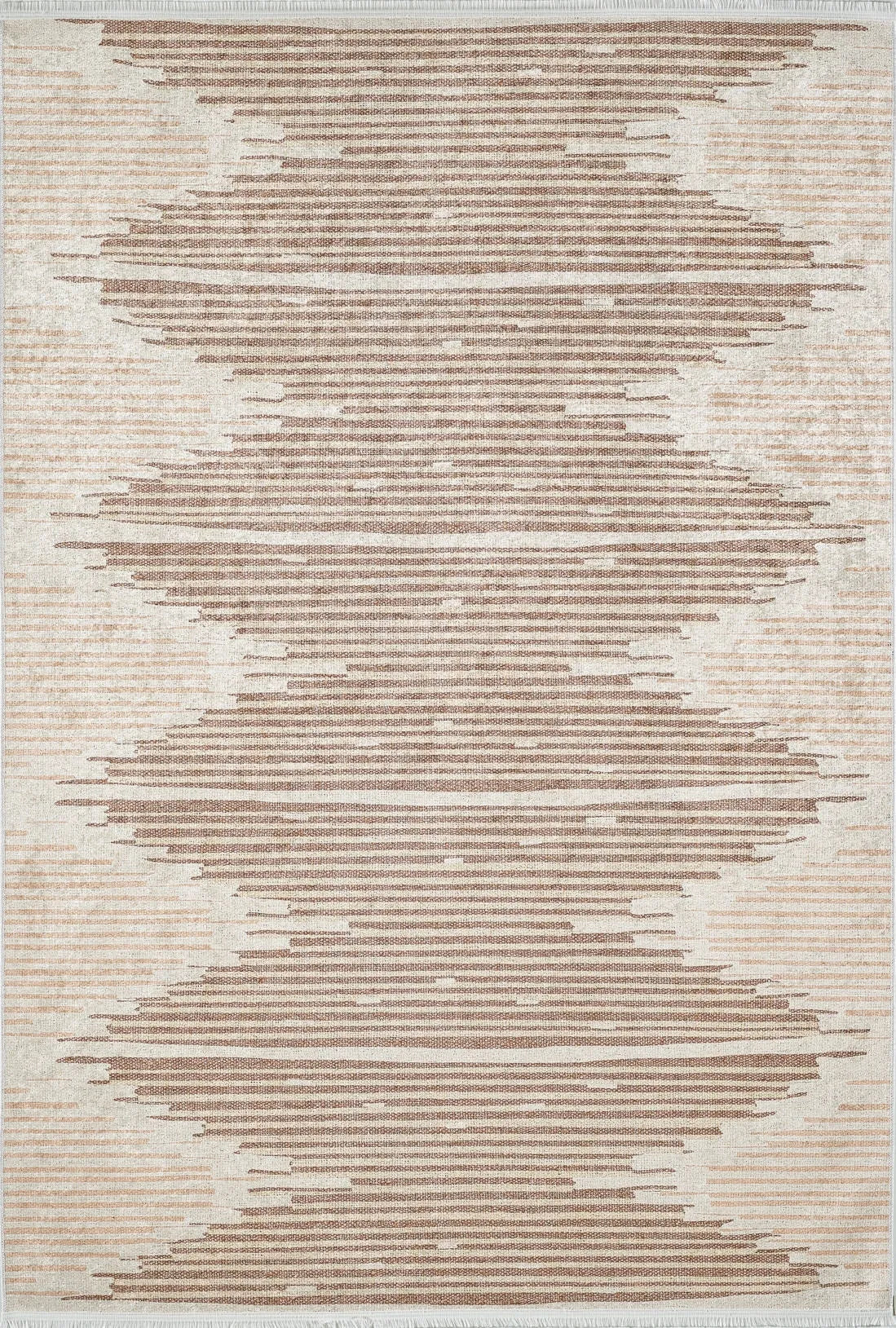 Blassrosa, cremebeige, geometrisch gemusterter Kelim-Teppich