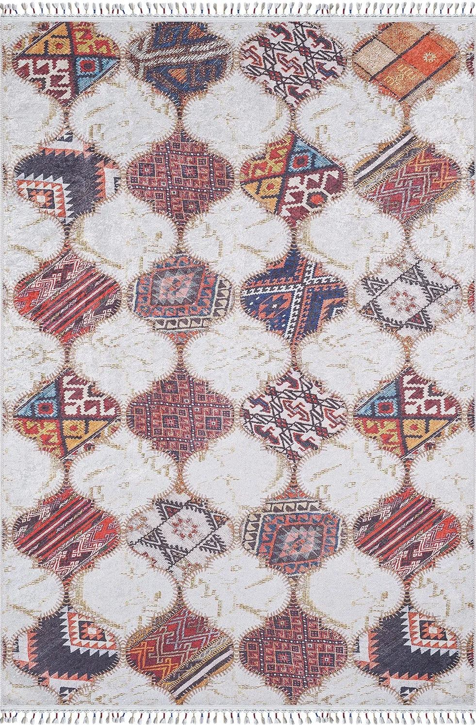 Renkli Petek Desenli Patchwork Görünümlü Halı