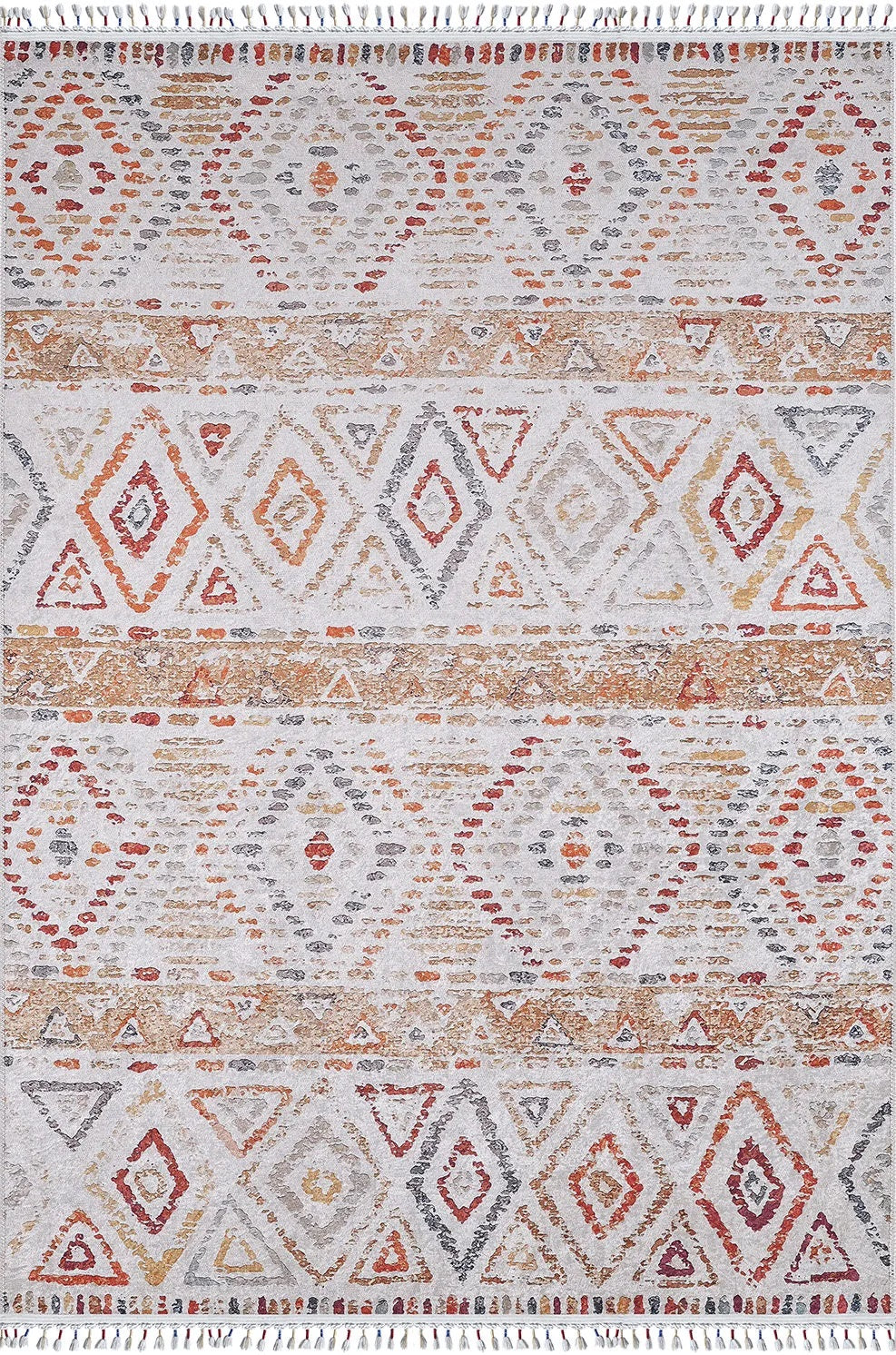 Pale Pink Cream Beige Geometric Patterned Kilim Rug