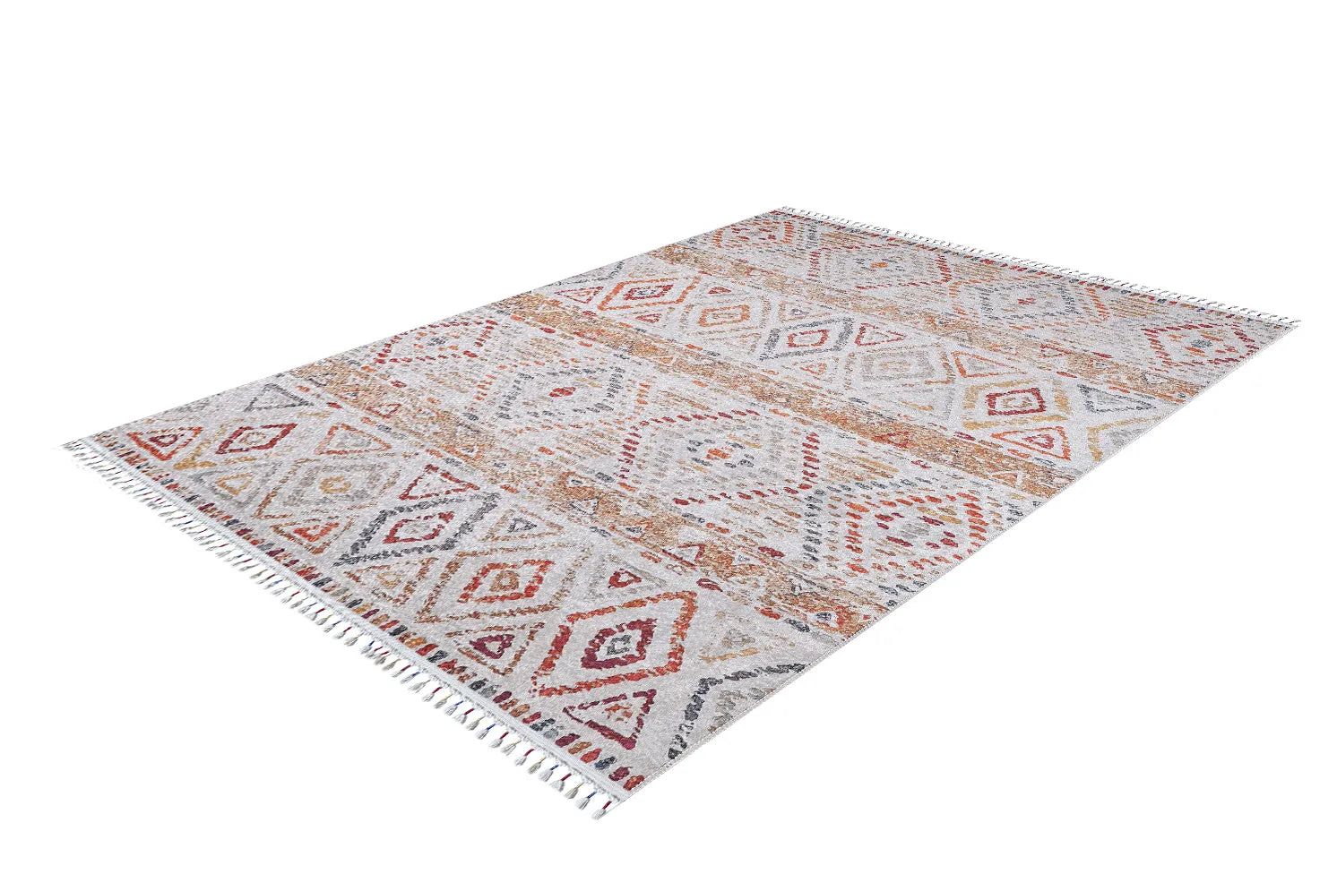 Blassrosa, cremebeige, geometrisch gemusterter Kelim-Teppich