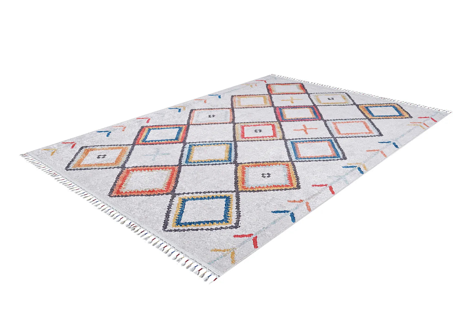 Pale Pink Cream Beige Geometric Patterned Kilim Rug