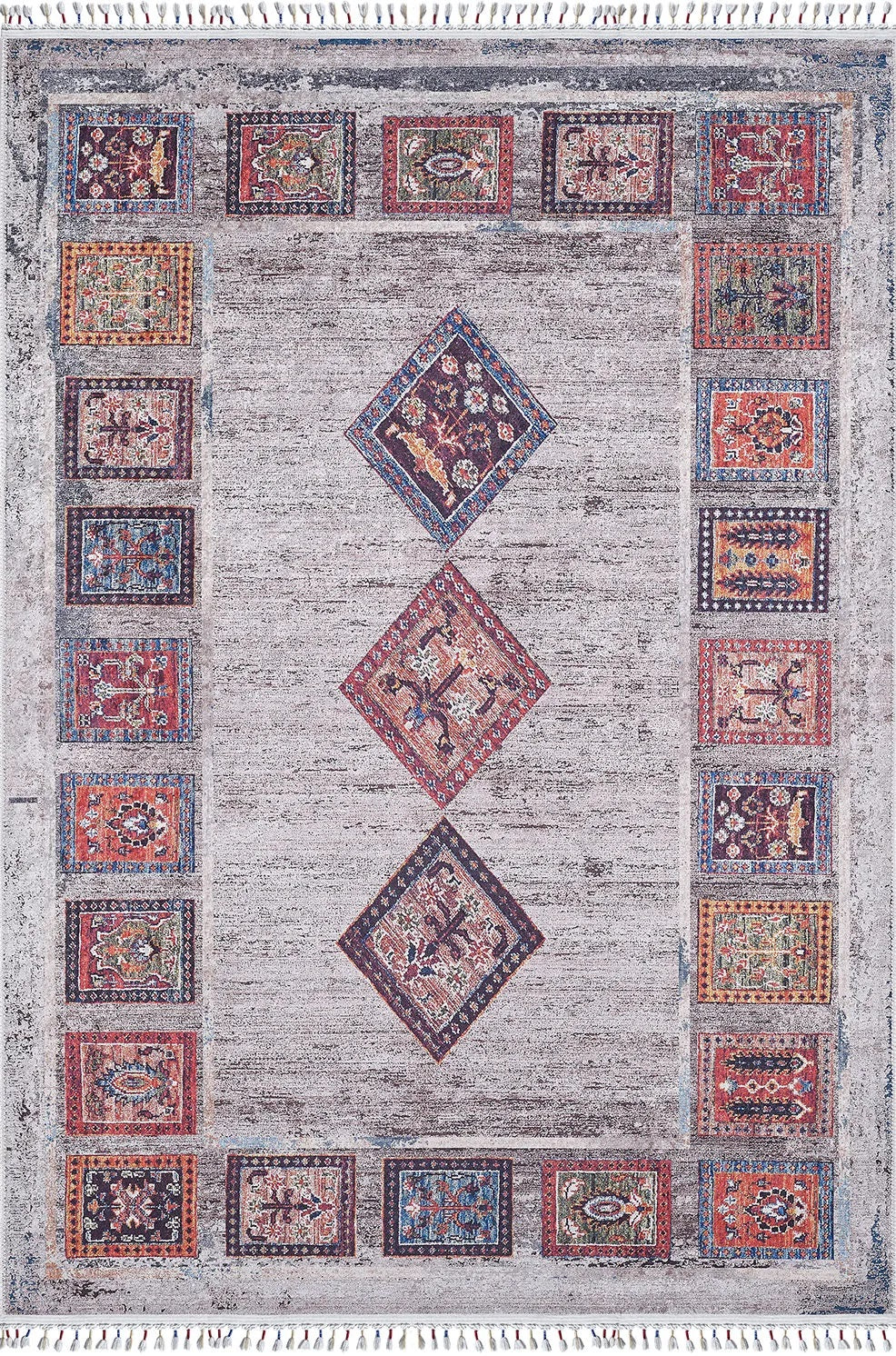 Örgü Saçaklı Çok Renkli Otantik Halı