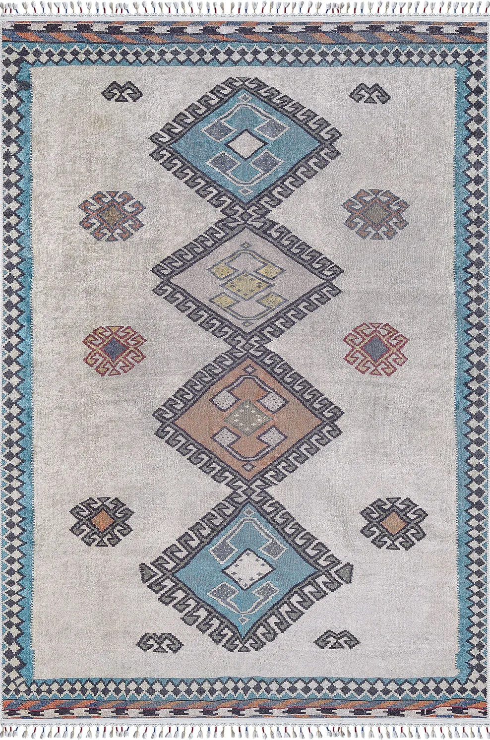 Pale Pink Cream Beige Geometric Patterned Kilim Rug