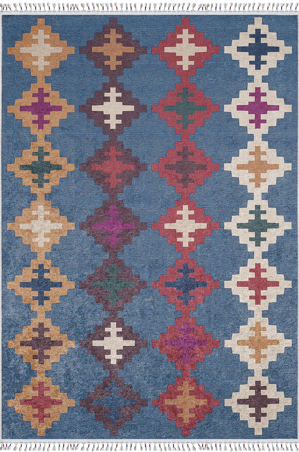Blassrosa, cremebeige, geometrisch gemusterter Kelim-Teppich