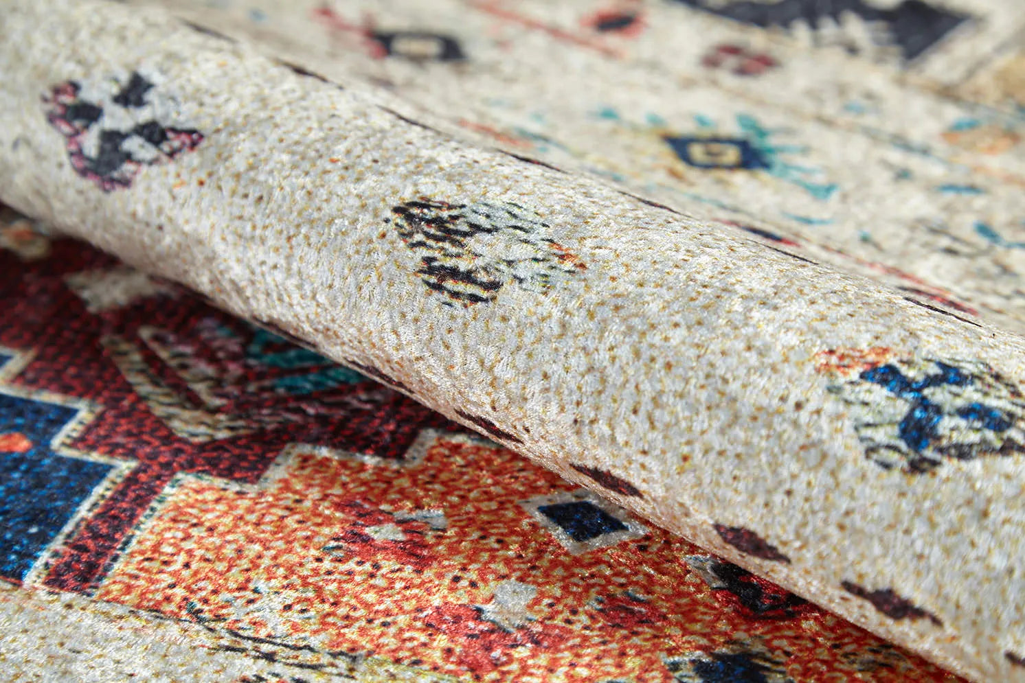 Pale Pink Cream Beige Geometric Patterned Kilim Rug