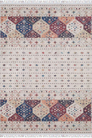 Pale Pink Cream Beige Geometric Patterned Kilim Rug