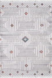 Blassrosa, cremebeige, geometrisch gemusterter Kelim-Teppich