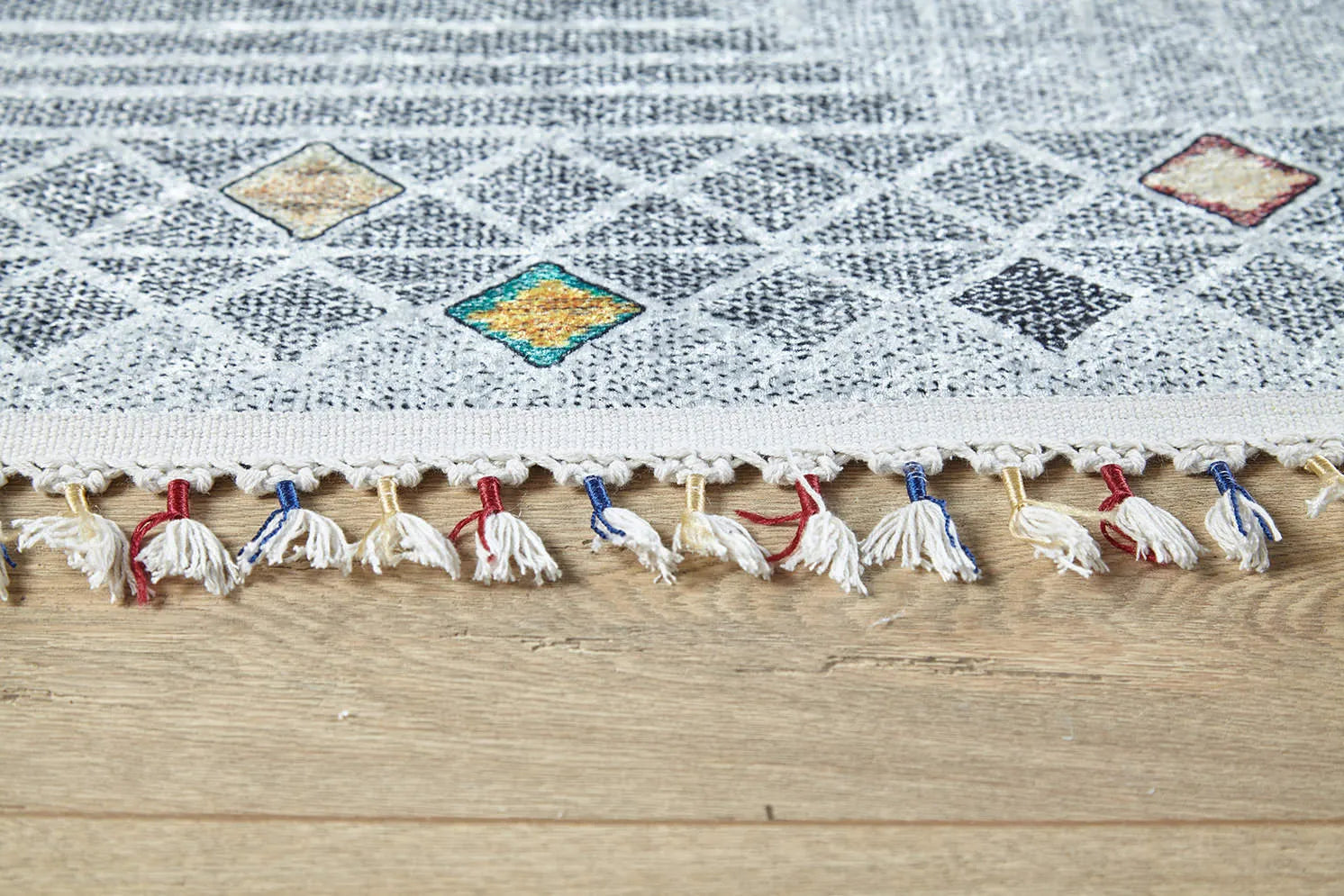 Pale Pink Cream Beige Geometric Patterned Kilim Rug