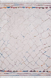 Örgü Saçaklı Bej İnce Çizgili Desenli Halı