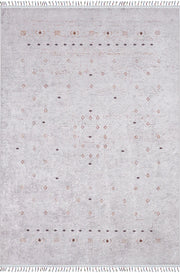 Örgü Saçaklı Açık Gri Minimal Etnik Halı