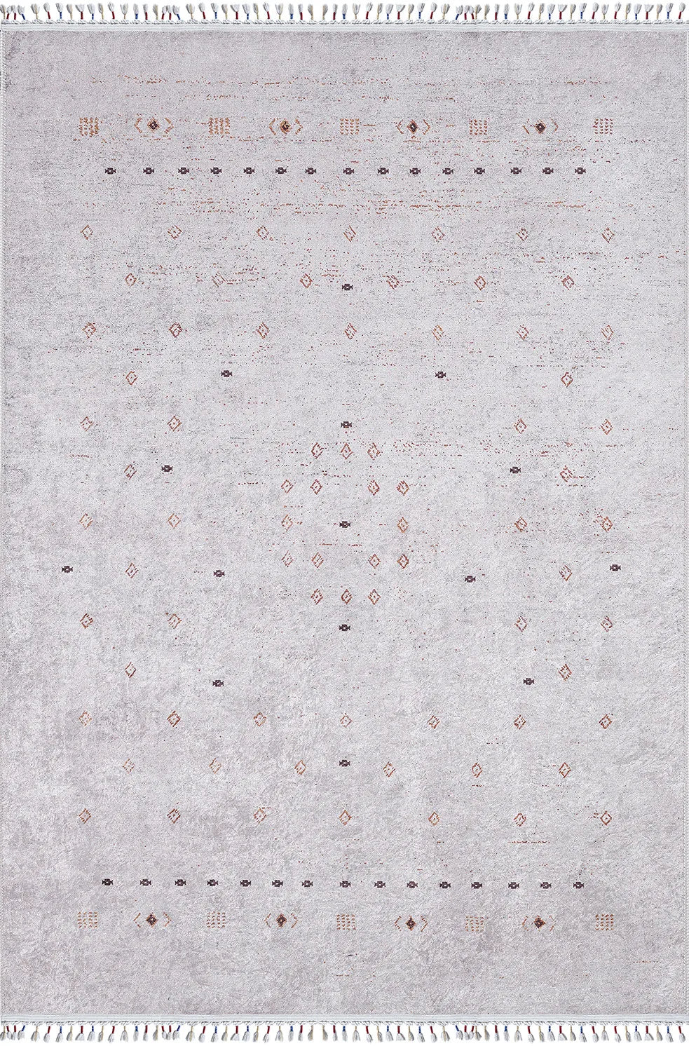 Örgü Saçaklı Açık Gri Minimal Etnik Halı