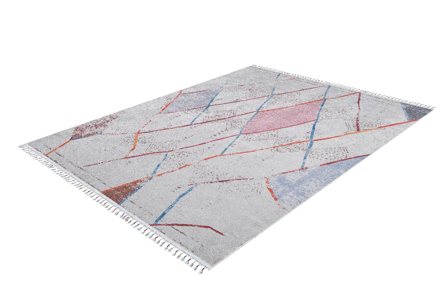 Pale Pink Cream Beige Geometric Patterned Kilim Rug