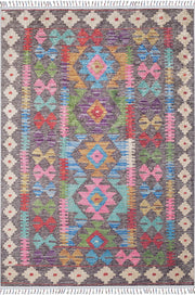 Örgü Saçaklı Çok Renkli Etnik Kilimli Halı