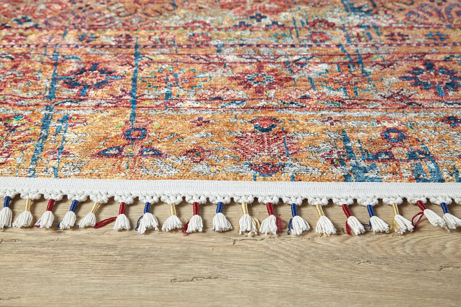 Pale Pink Cream Beige Geometric Patterned Kilim Rug