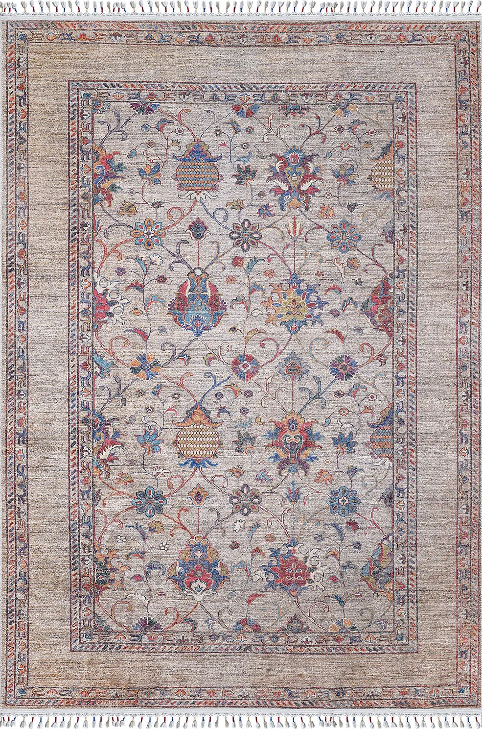 Pale Pink Cream Beige Geometric Patterned Kilim Rug