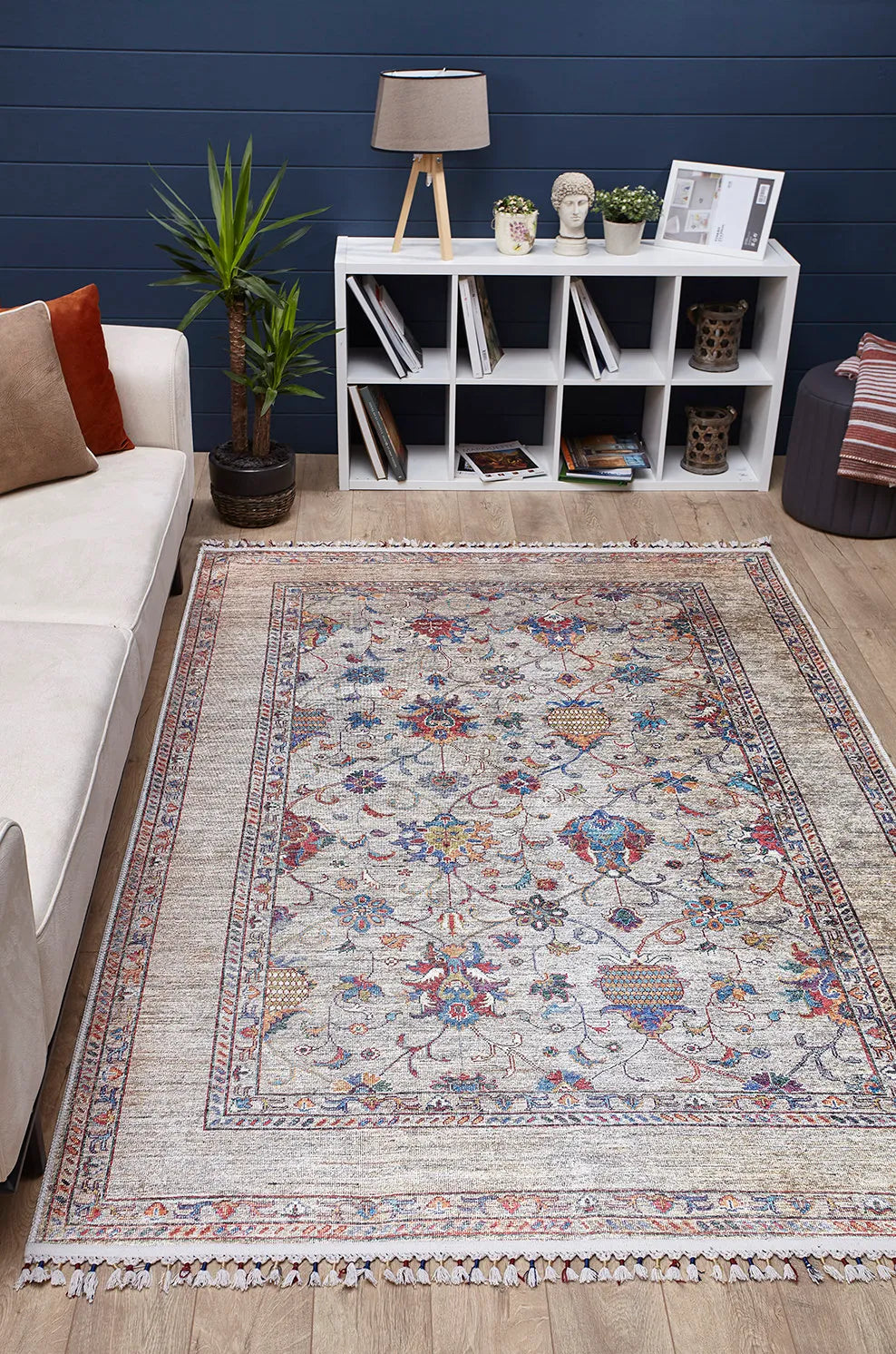 Pale Pink Cream Beige Geometric Patterned Kilim Rug