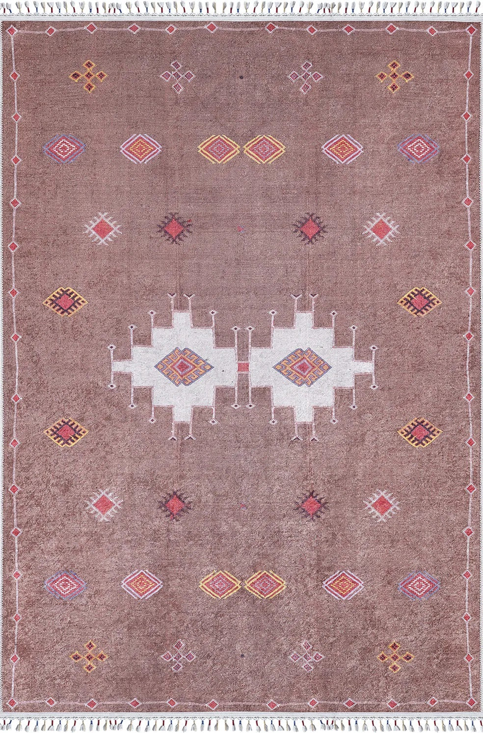 Pale Pink Cream Beige Geometric Patterned Kilim Rug