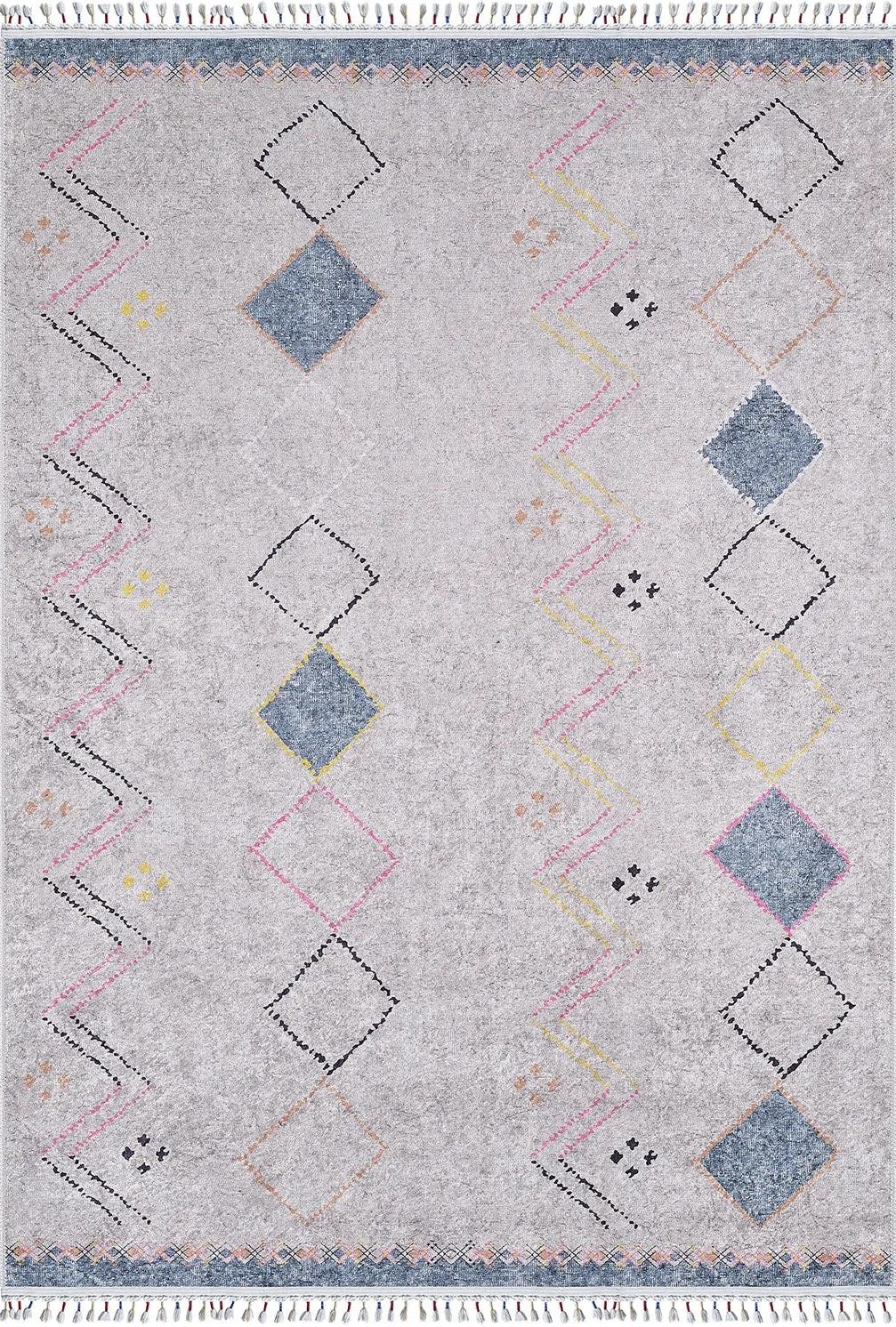 Pale Pink Cream Beige Geometric Patterned Kilim Rug