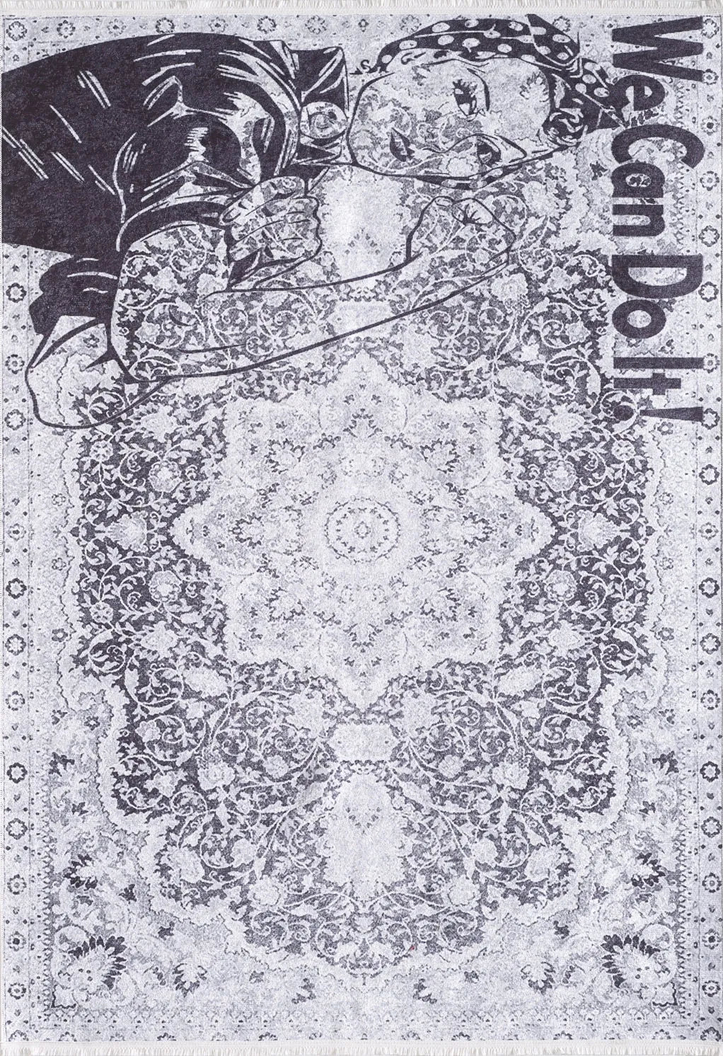 Blassrosa, cremebeige, geometrisch gemusterter Kelim-Teppich