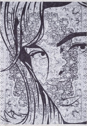 Siyah Beyaz Kadın Portresi ve Eskiz Desenli Sanatsal Halı