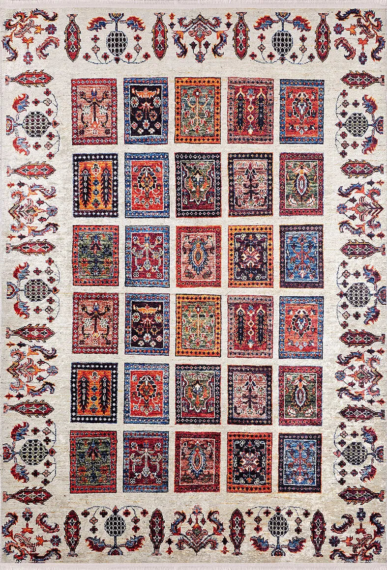 Çok Renkli Otantik Motifli Kareli Patchwork Halı