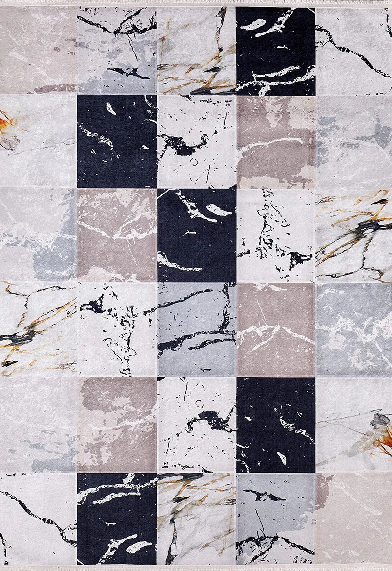 Blassrosa, cremebeige, geometrisch gemusterter Kelim-Teppich