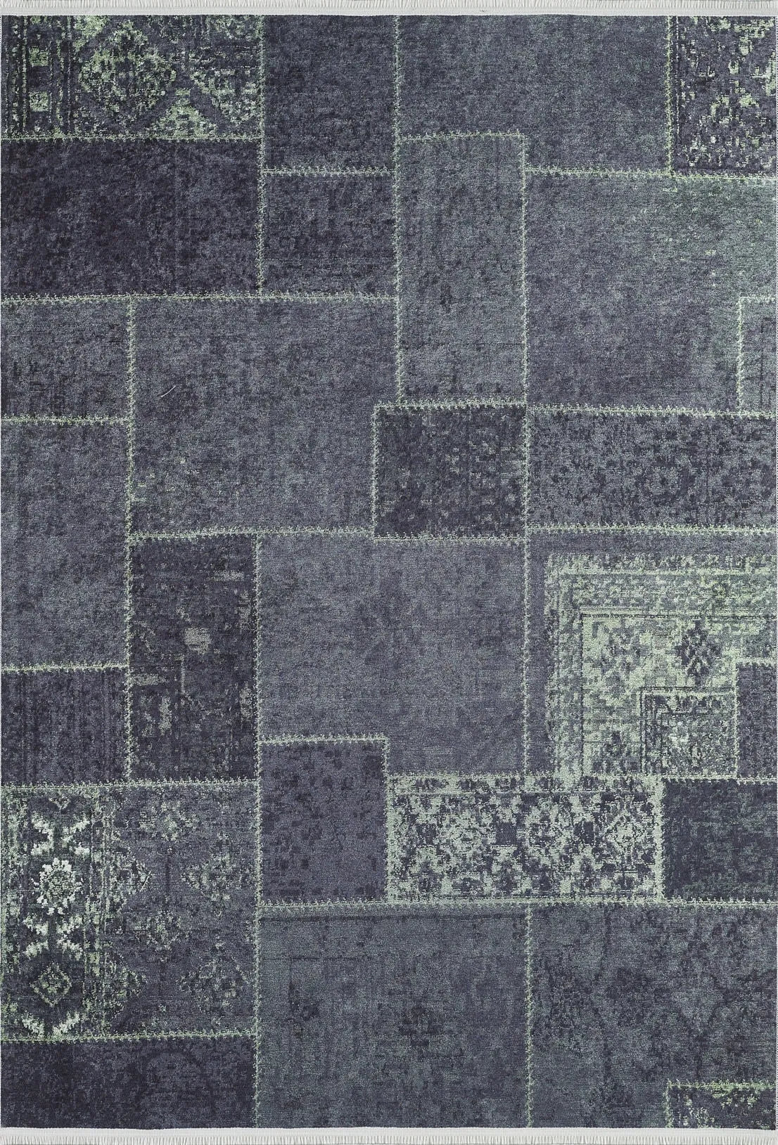 Koyu Yeşil Haki Patchwork Halı
