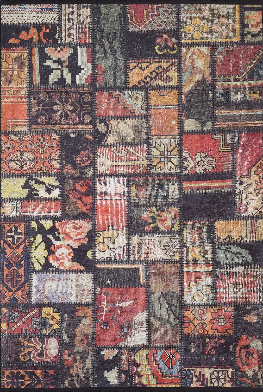 Çok Renkli Otantik Rustik Kilim Patchwork Halı