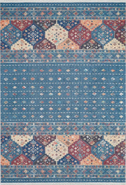 Mavi Etnik Şerit Desenli Modern Halı