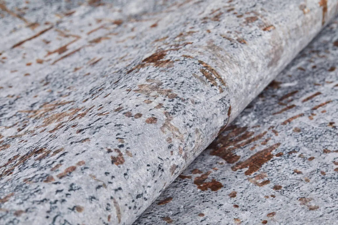 Açık Gri Kahve Detaylı Eskitme Modern Halı