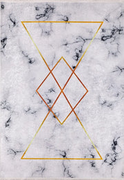 Beyaz Mermer Desenli Altın Kum Saati Halı