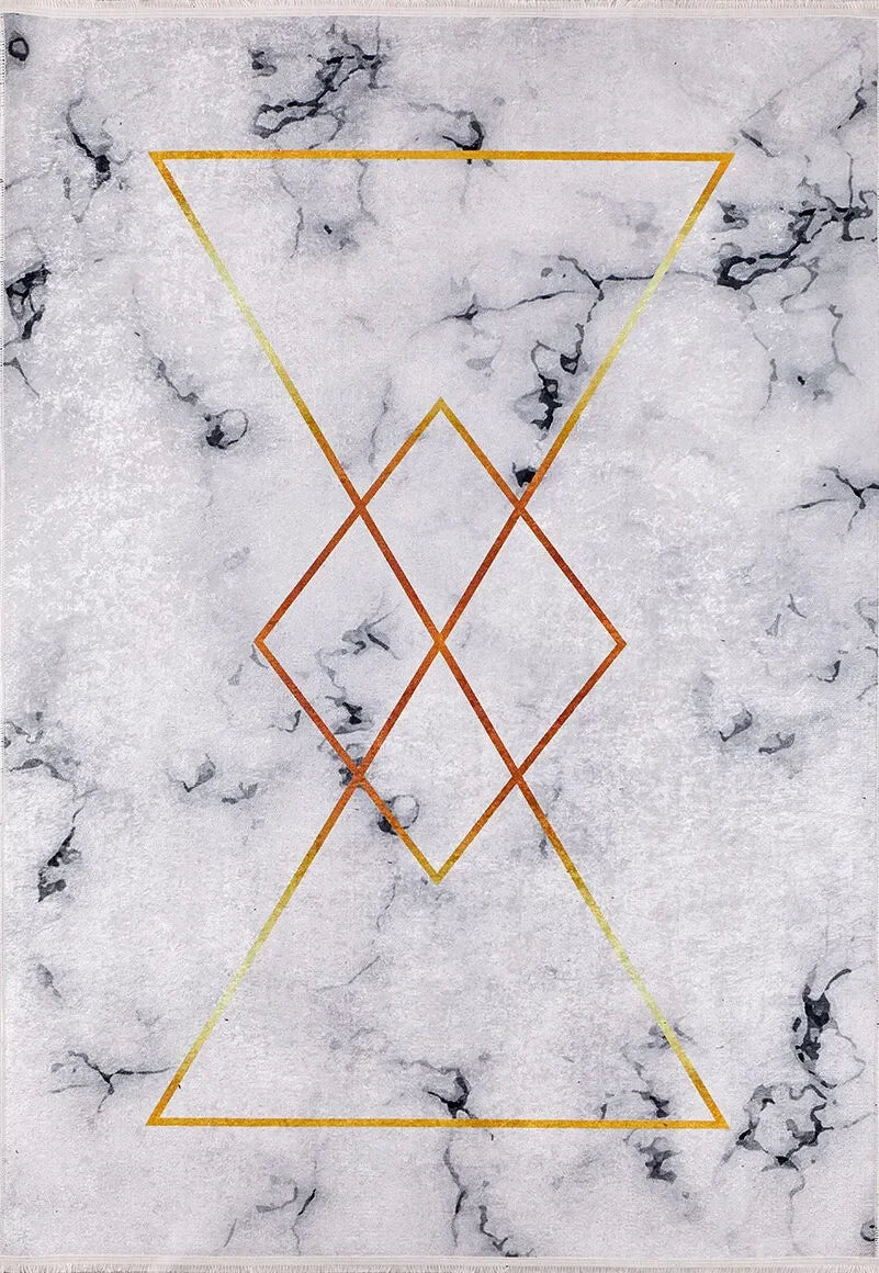 Beyaz Mermer Desenli Altın Kum Saati Halı