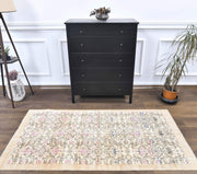El yapımı vintage halı 102x193 cm çiçek desenli desenli yün - detay görünümü
