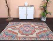 El yapımı vintage halı 132x224 cm oryantal desenli yün - detay görünümü