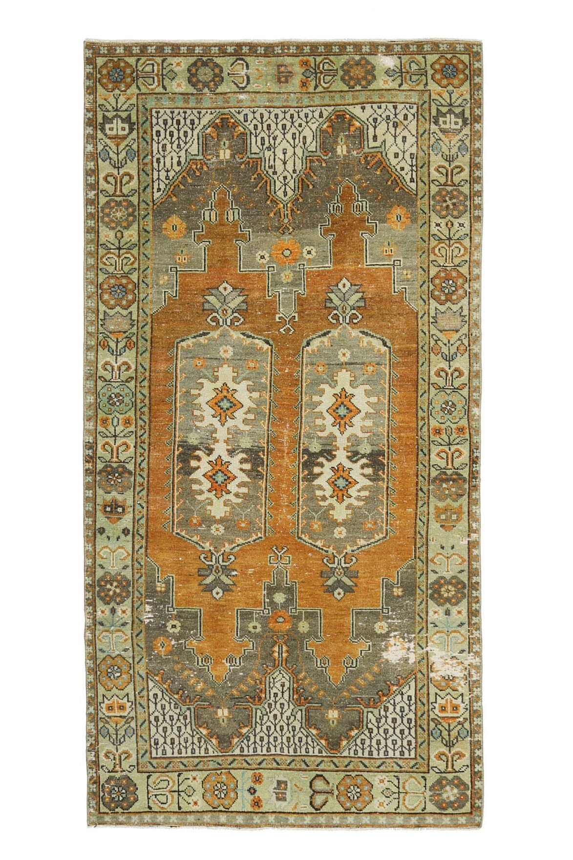 Vintage Oushak Area Double-Motifed Rug