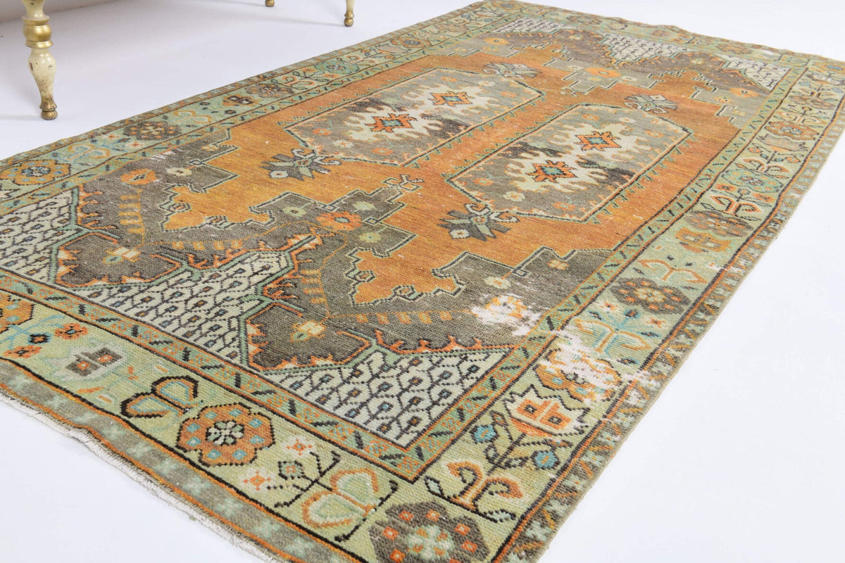 Vintage Oushak Area Double-Motifed Rug