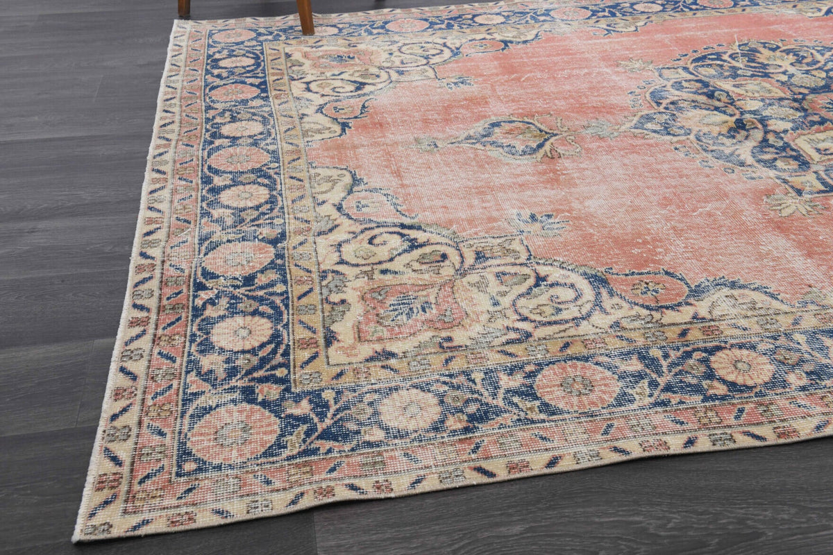 El yapımı vintage halı 183x305 cm oryantal desenli yün - yakın çekim doku detayı